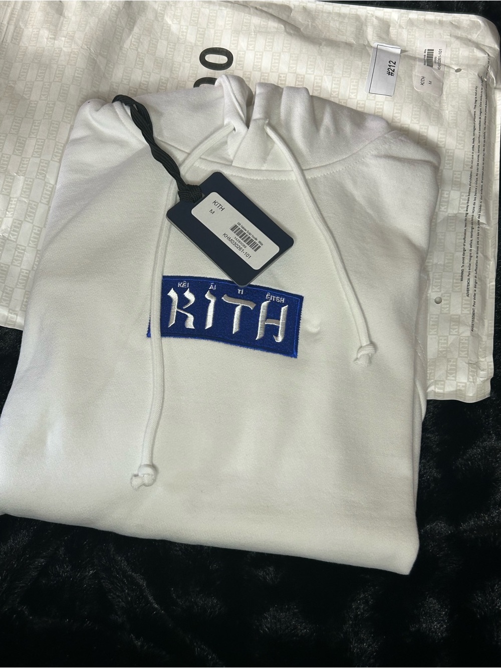 Kith White Hoodie with Blue Hebrew Logo - Picture 3 of 7